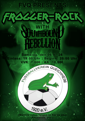 Flyer Southbound Rebellion im Clubhaus des FV Queichheim (FVQ) in der Südpfalz